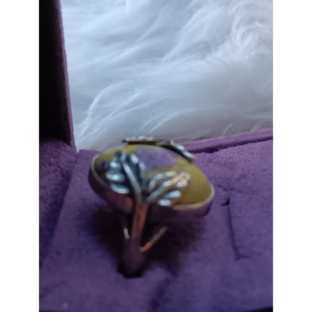 925 Sterling Silver Rare Oval Stichtite + Serpentine Ring Size 7 & Palm Stone - Picture 7 of 12